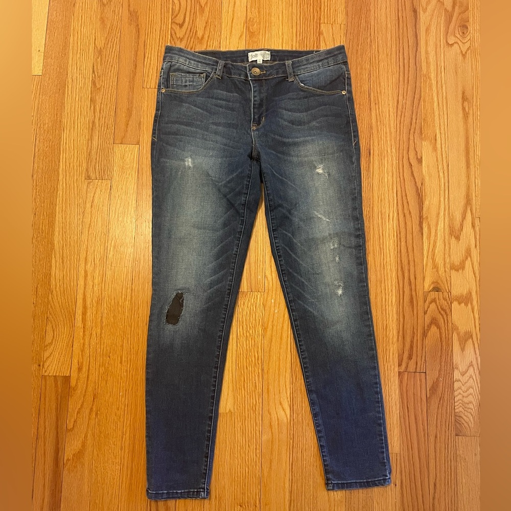 JOLT Jeans Mid Rise Skinny Jeans Dark Distressed Women’s Size 11 [39831]
